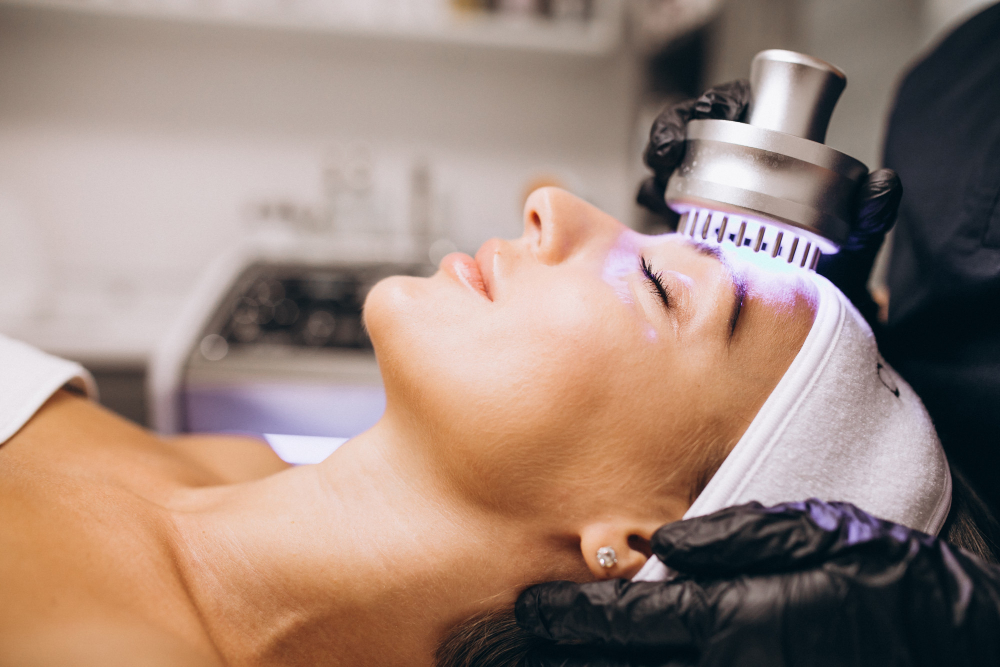 Diamond microdermabrasion and LED facial treatment